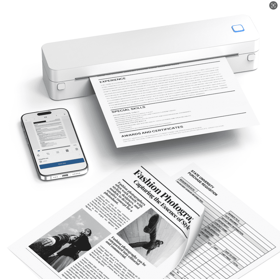 The D830 portable wireless printer is ideal for inkless printing, perfect for travel and office use. Compatible with iOS, Android, and laptop devices.