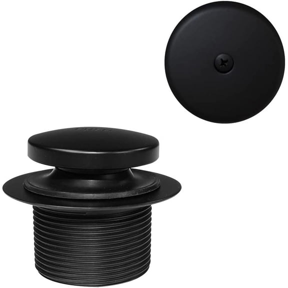 D93-62 1-1/2" Coarse Thread Tip-Toe Bathtub Drain Plug Trim Set with One-Hole Overflow Faceplate, Matte Black