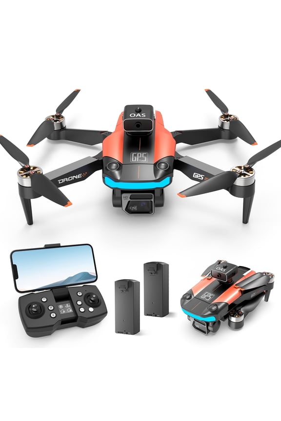 D99 GPS Drone with 8K UHD Camera, Foldable Quadcopter for Adults Beginners, Brushless Motor, VR Mode, 2 Batteries, Orange