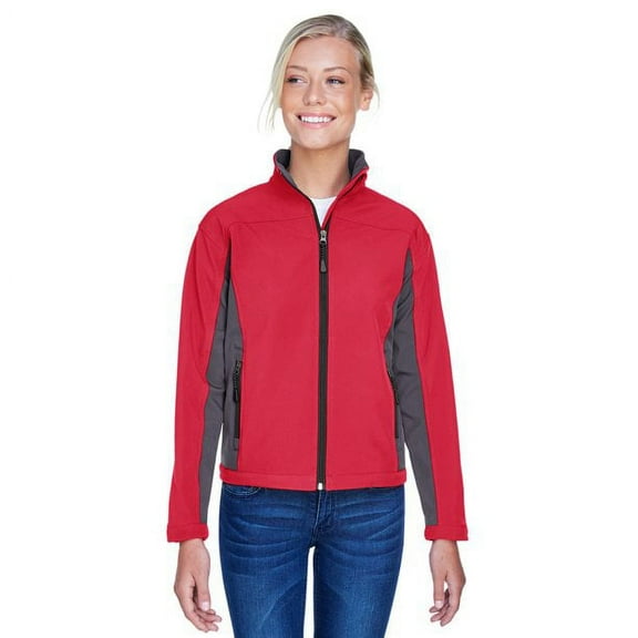 D997W Devon & Jones Ladies' Soft Shell Colorblock Jacket Red/Dark Charcoal M