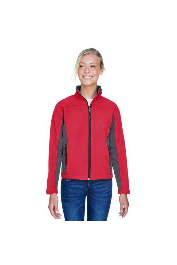 D997W Devon & Jones Ladies' Soft Shell Colorblock Jacket Red/Dark Charcoal M