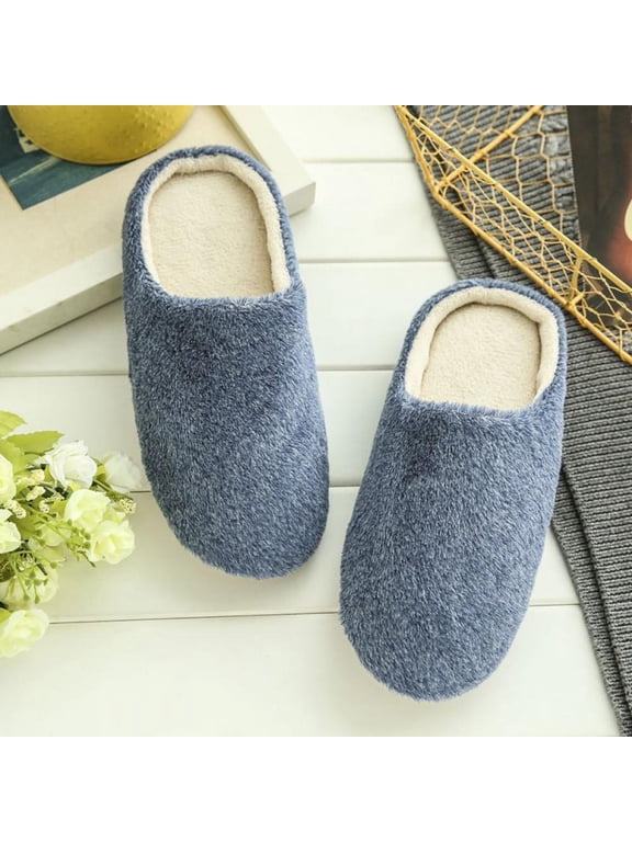 Family Cozy Memory Foam Slippers with Fuzzy Plush Wool-Like Lining, Slip on Clog House Shoes with Indoor Outdoor Anti-Skid Rubber Sole