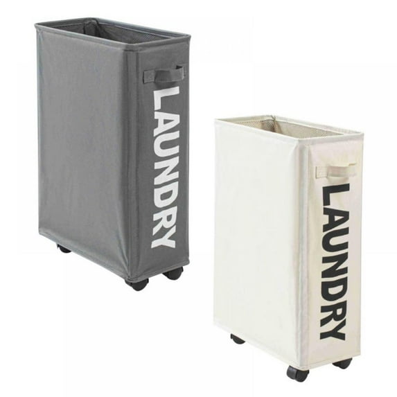 DA BOOM Rolling Slim Laundry Basket with Handle on Wheels (Multiple Colors), Foldable Laundry Hamper, Collapsible Laundry Sorter and Organizer, Tall Storage Basket Bin (Light Blue)