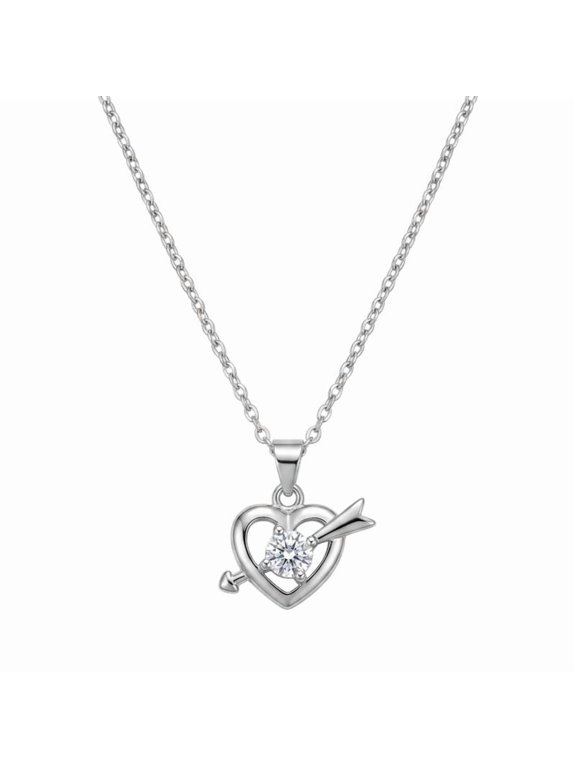 - Heart Arrow Pendant Necklace with Sparkling Center, Elegant Link Chain for Women