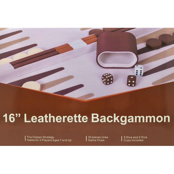 DA VINCI 16 Inch Brown Leatherette Backgammon Set