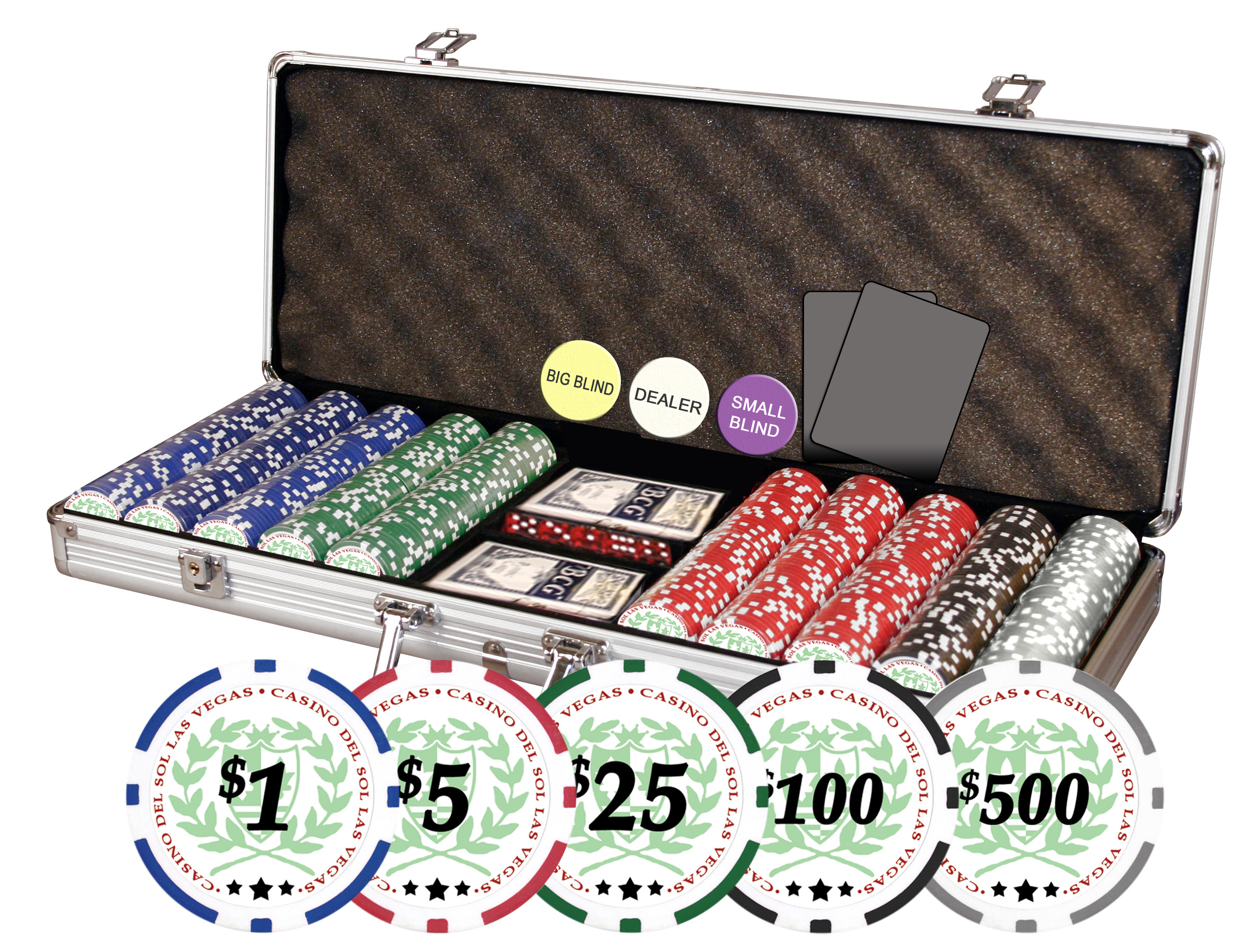 DA VINCI Professional Casino Del Sol Poker Chips Set with Case (Set of 500), 11.5gm, with Upgraded Case, 2 Decks of Plastic Playing Cards, Cut Cards and Dealer Buttons - image 1 of 2