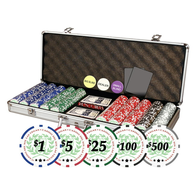 DA VINCI Professional Casino Del Sol Poker Chips Set with Case (Set of 500), 11.5gm, with Upgraded Case, 2 Decks of Plastic Playing Cards, Cut Cards and Dealer Buttons