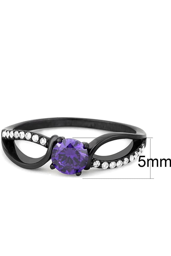 DA003 - IP Black(Ion Plating) Stainless Steel Ring with AAA Grade CZ in Amethyst