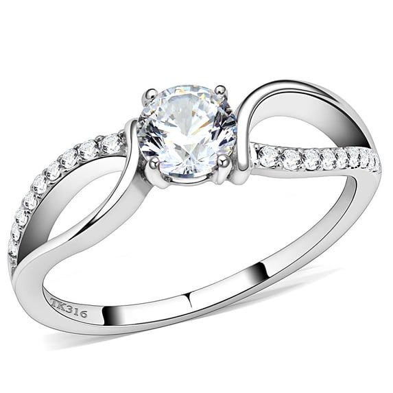 High polished (no plating) Stainless Steel Ring with AAA Grade CZ in Clear for Women Style DA004