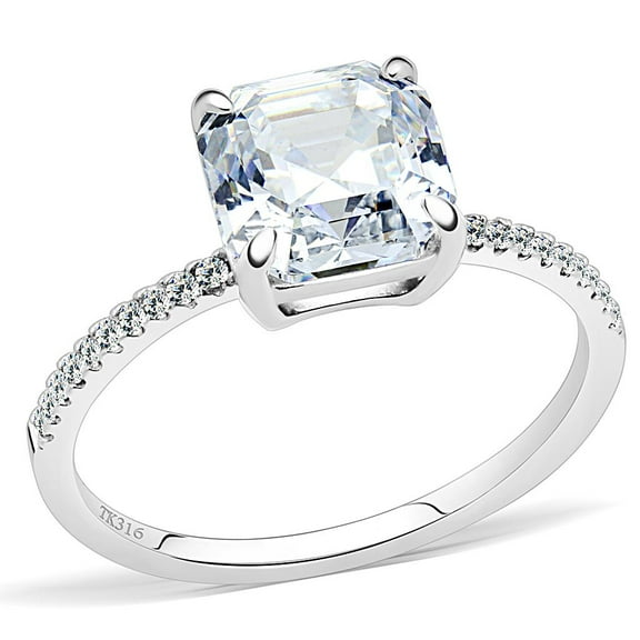 High polished (no plating) Stainless Steel Ring with Cubic in Clear for Women Style DA008