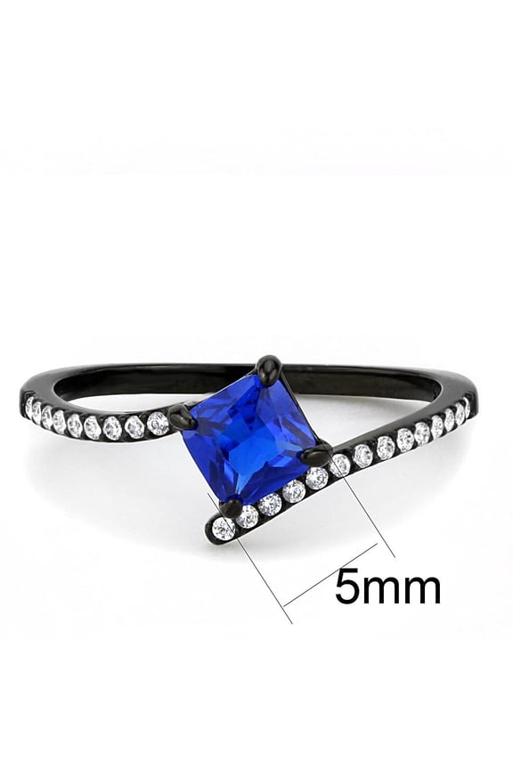 DA016 - IP Black(Ion Plating) Stainless Steel Ring with Synthetic Spinel in London Blue