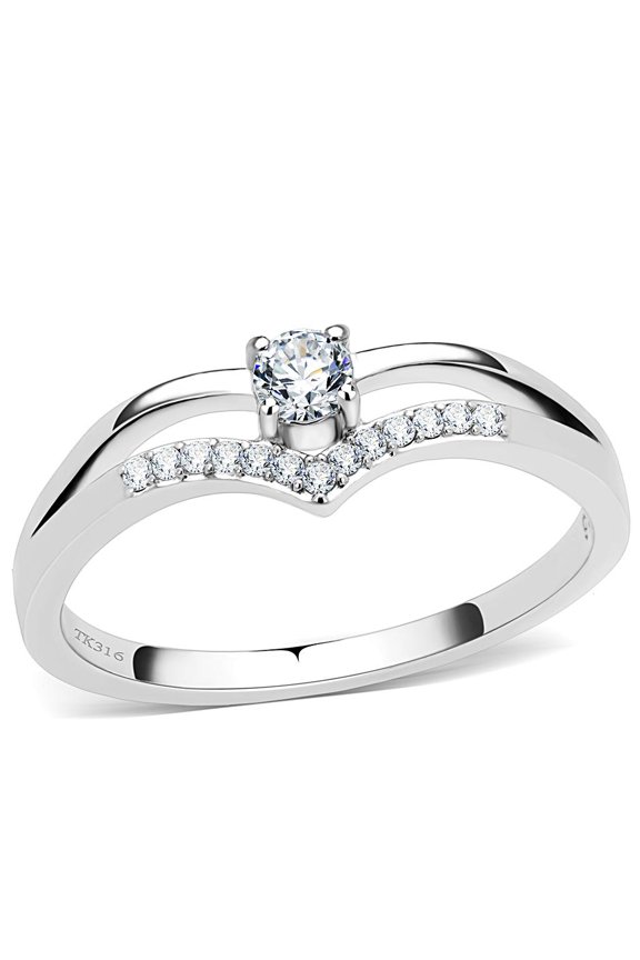 DA030 - High polished (no plating) Stainless Steel Ring with AAA Grade CZ in Clear Size 5