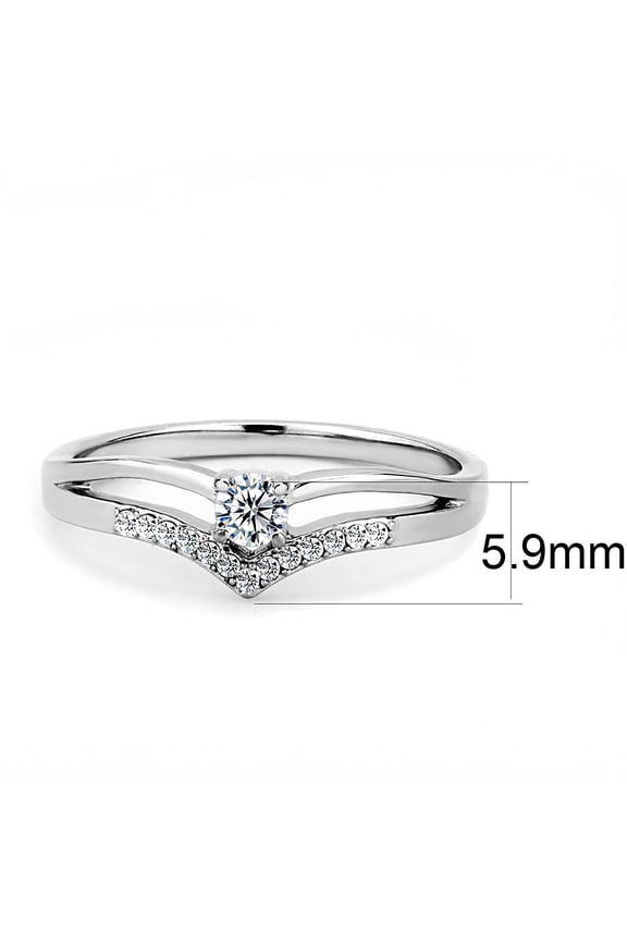 DA030 - High polished (no plating) Stainless Steel Ring with AAA Grade CZ in Clear