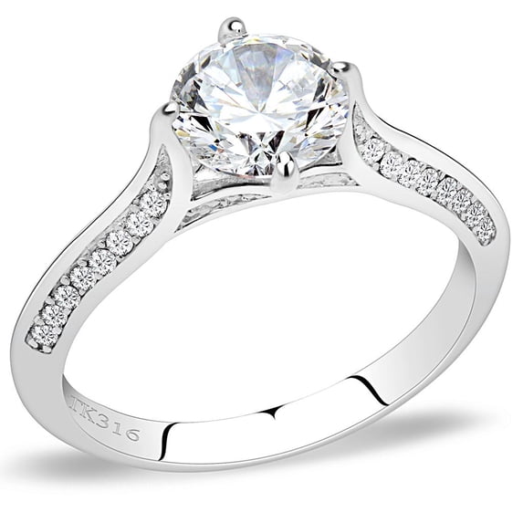 High polished (no plating) Stainless Steel Ring with AAA Grade CZ in Clear for Women Style DA036
