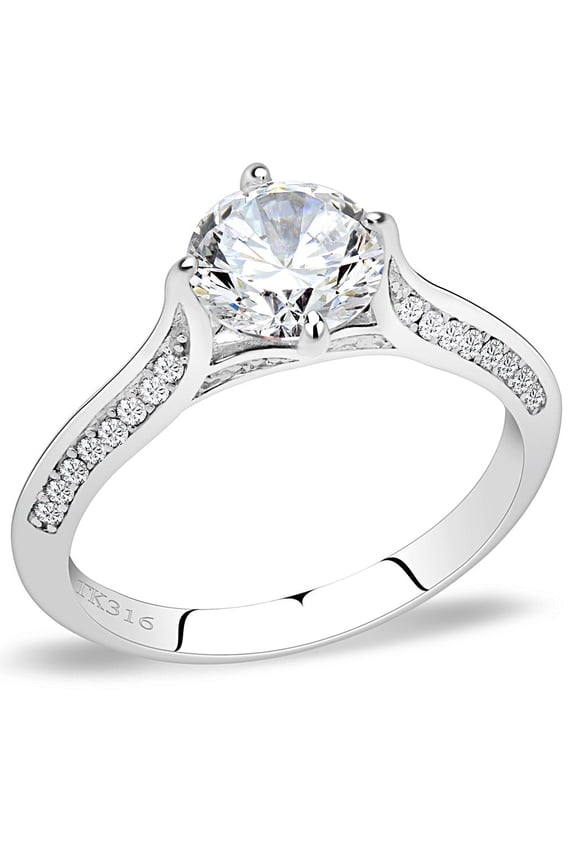DA036 - High polished (no plating) Stainless Steel Ring with AAA Grade CZ in Clear