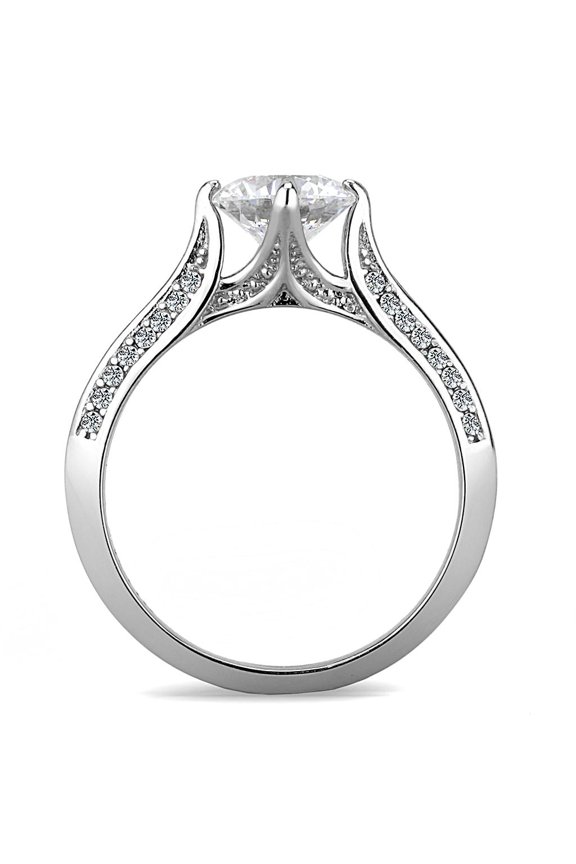 DA036 - High polished (no plating) Stainless Steel Ring with AAA Grade CZ in Clear