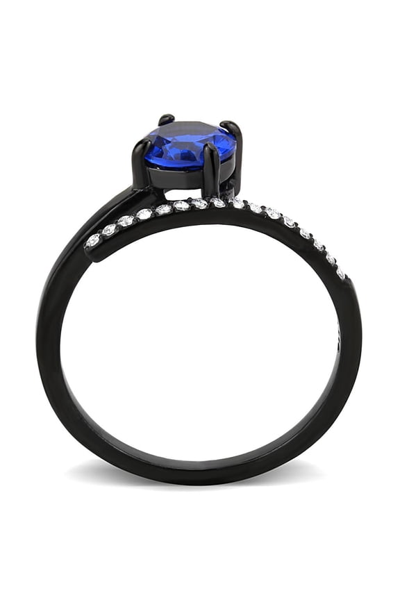 DA038 - IP Black(Ion Plating) Stainless Steel Ring with Synthetic Spinel in London Blue
