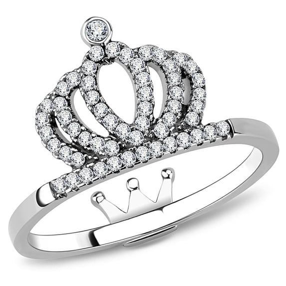 High polished (no plating) Stainless Steel Ring with AAA Grade CZ in Clear for Women Style DA040