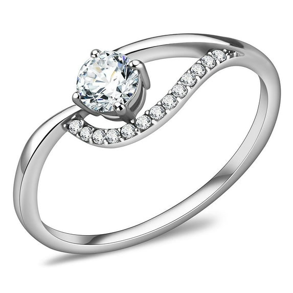 High polished (no plating) Stainless Steel Ring with AAA Grade CZ in Clear for Women Style DA105