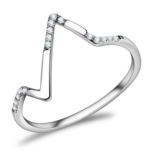 High polished (no plating) Stainless Steel Ring with AAA Grade CZ in Clear for Women Clear Stone Color Style DA107 Size 6