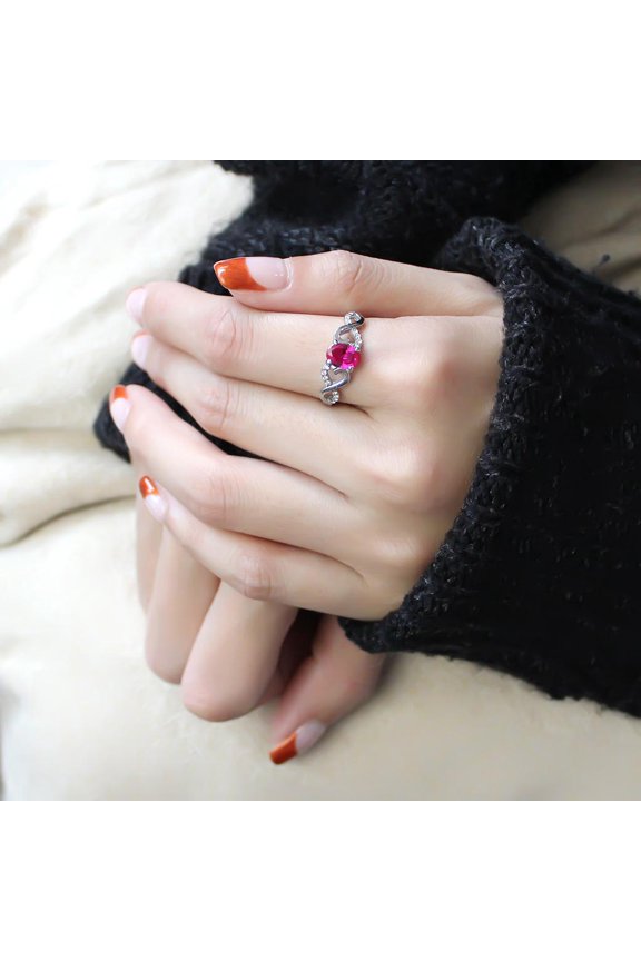 DA119 - High polished (no plating) Stainless Steel Ring with AAA Grade CZ in Ruby