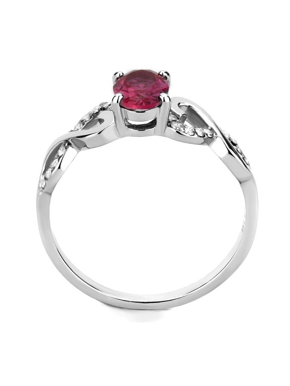 DA119 - High polished (no plating) Stainless Steel Ring with AAA Grade CZ in Ruby