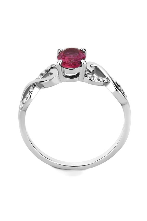DA119 - High polished (no plating) Stainless Steel Ring with AAA Grade CZ in Ruby