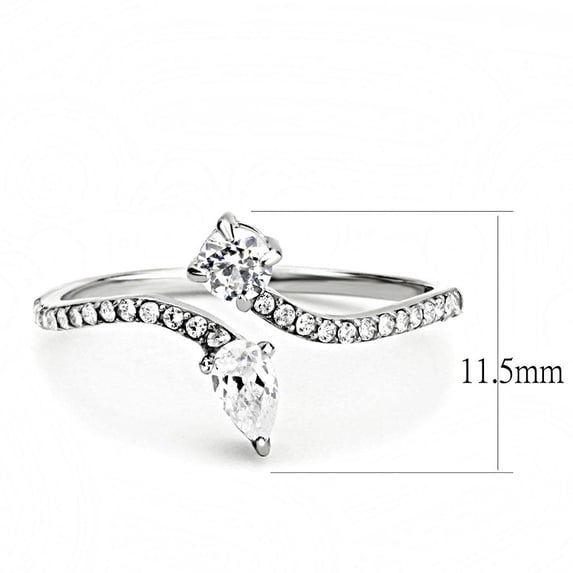 High polished (no plating) Stainless Steel Ring with AAA Grade CZ in Clear for Women Style DA138