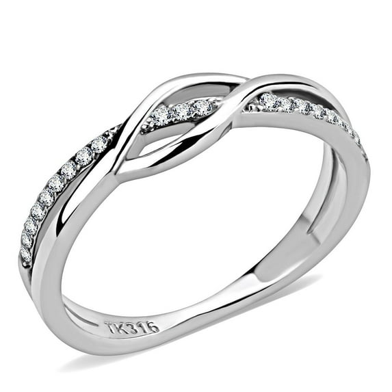 High polished (no plating) Stainless Steel Ring with AAA Grade CZ in Clear for Women Style DA157
