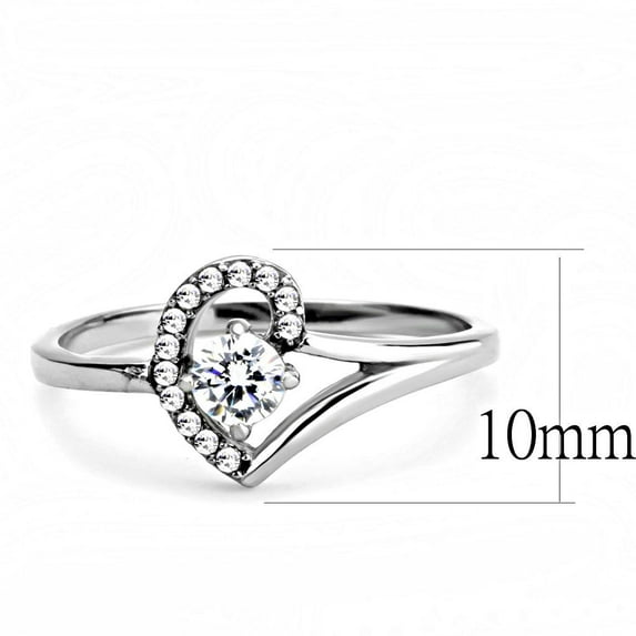 DA165 - High polished (no plating) Stainless Steel Ring with AAA Grade CZ in Clear