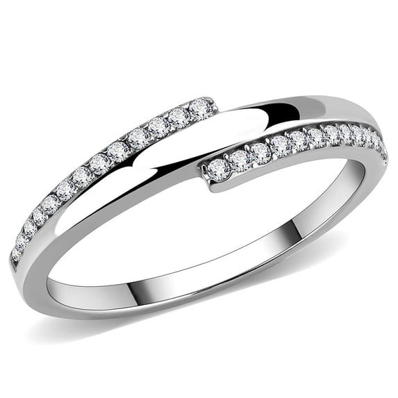 High polished (no plating) Stainless Steel Ring with AAA Grade CZ in Clear for Women Style DA234