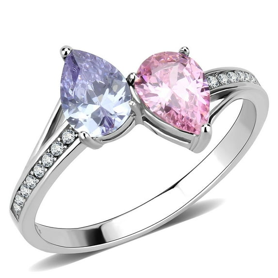 High polished (no plating) Stainless Steel Ring with AAA Grade CZ in Multi Color for Women Style DA270