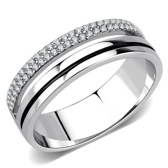 High polished (no plating) Stainless Steel Ring with AAA Grade CZ in Clear for Women Style DA275
