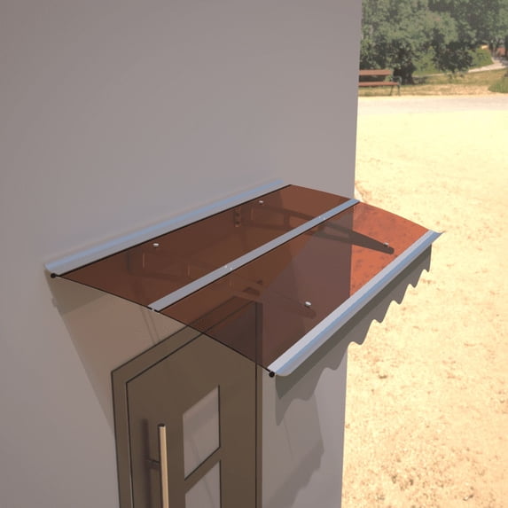 DA5934C Series Door Window Awning Made of 0.137 Inch Thick Crystal Solid Polycarbonate Sheet and Aluminum Alloy with Valance in size 59" Wide x 34" Deep for Masonry Concrete Wall House.