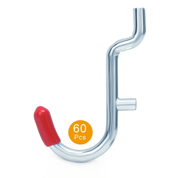 DAANXW 1/4" Extra Thick Steel Pegboard Hooks, Pegboard Hooks for Hanging Storage(60 Piece J Hook)(Red)