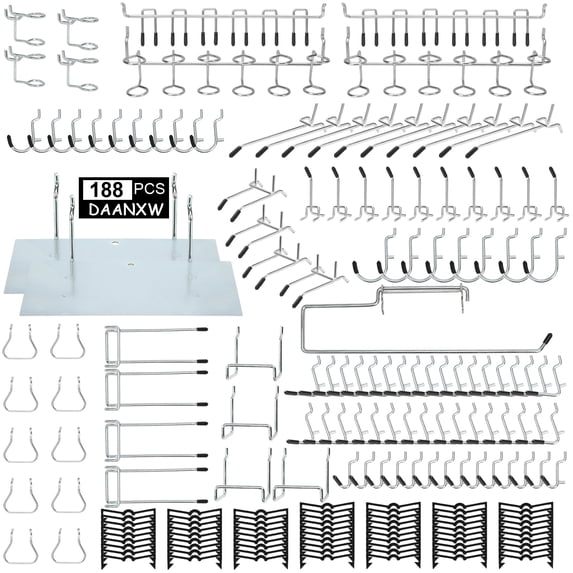 DAANXW 188PCS Steel Zinc Plated Pegboard Hooks Set, Hooks Available for 1/8 and 1/4" Pegboard(Black)