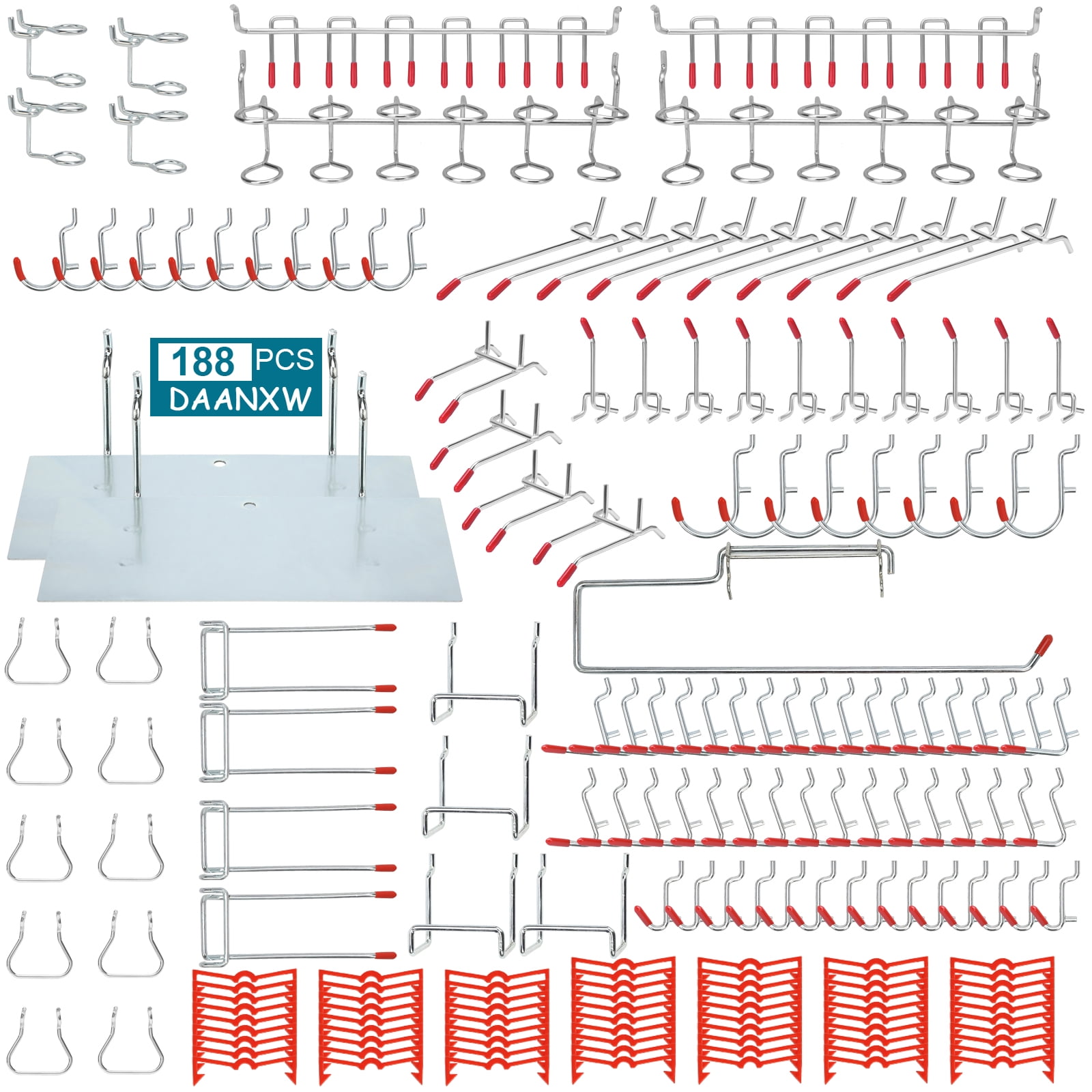 DAANXW 188PCS Zinc Plated Steel Pegboard Hooks, Pegboard Hooks for Organize and Categorize. (Red)