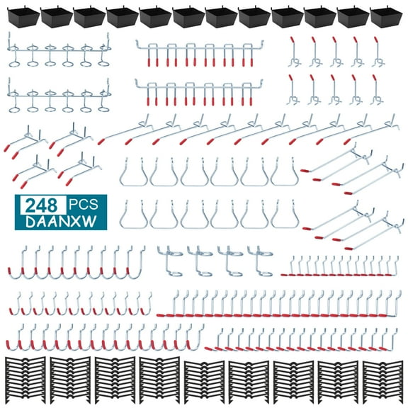 DAANXW 248PCS Metal Pegboard Hook for Tools, Suitable for 1/8 and 1/4 inch Pegboard(Black Boxs)