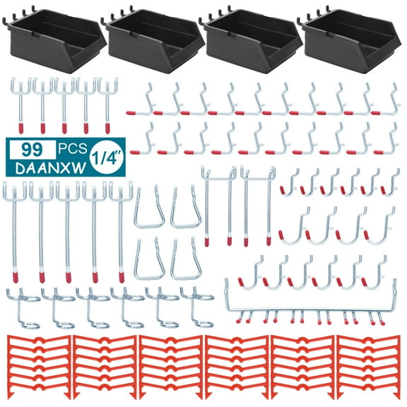 DAANXW Rustproof Pegboard Hooks, Metal Steel Plastic Red Protective Sleeve, 99 Pieces