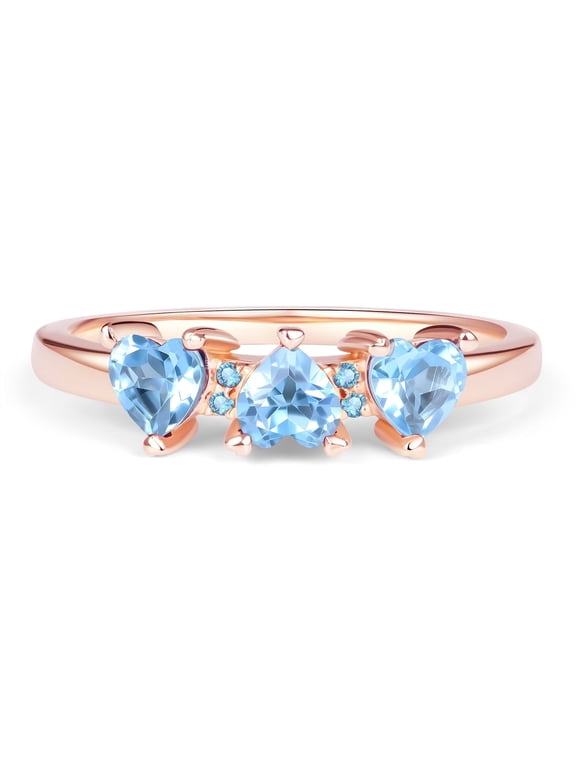 925 Sterling Silver Ring for Women, Three Blue Hearts of Courage & Confidence, Empowering Gift for Valentine's, Anniversary, Christmas, Birthday (Size 8)