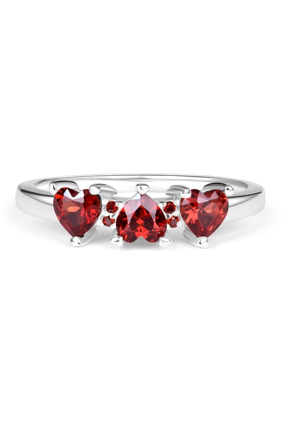 925 Sterling Silver Ring for Women, Three Red Hearts Promise of Everlasting Love, Romantic Gift for Valentine's, Anniversary, Birthday (Size 8)