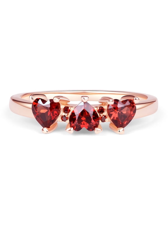925 Sterling Silver Ring for Women, Three Red Hearts Promise of Everlasting Love, Romantic Gift for Valentine's, Anniversary, Christmas, Birthday (Size 8)
