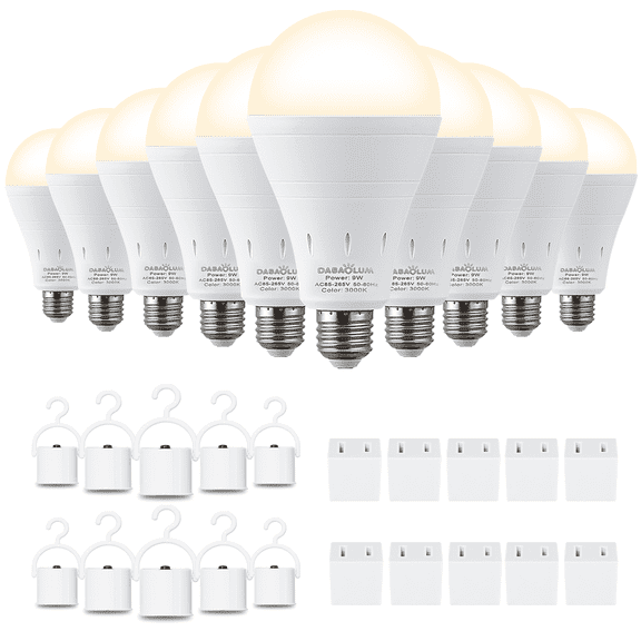 DABAOLUM Rechargeable Light Bulb 3000K,9W 800 Lumens Emergency Light Bulbs,Battery Powered Light Bulbs E26 1200mAh Dimmable,10 Pcs