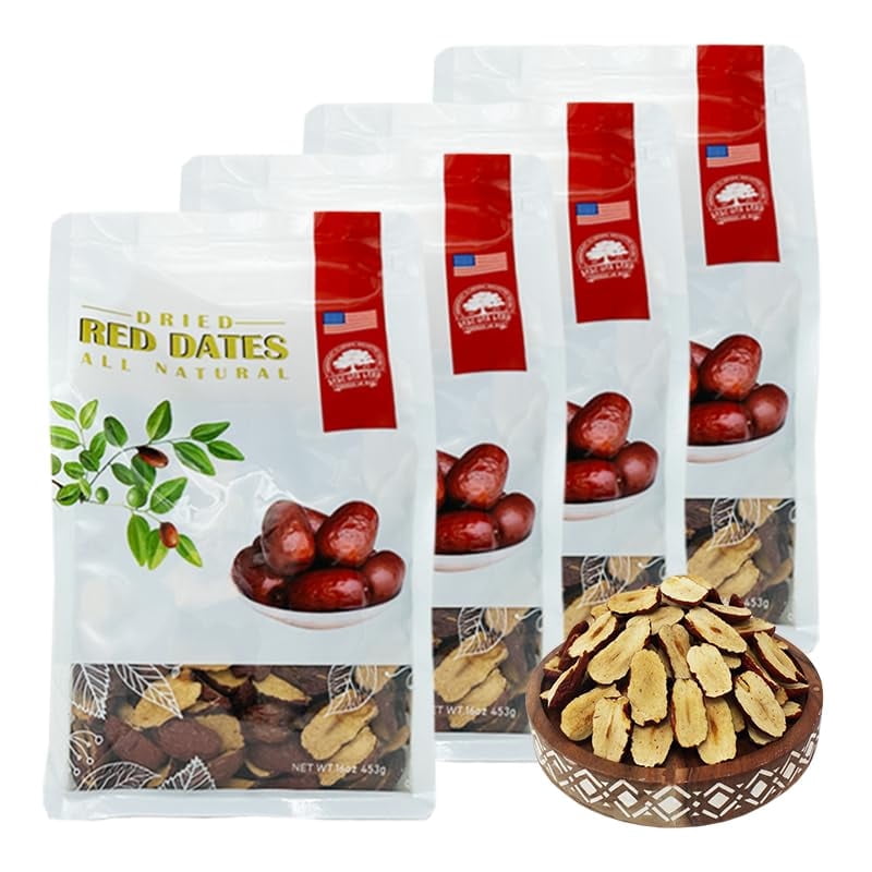 DABC OAK LAND Dried Jujube Dates slices High Nutrition and High Vitamin Red Jujube Dates Slice Snacks Dried Fruit Sweet Jujube Packed In USA 特级红枣片 (64Ounces)
