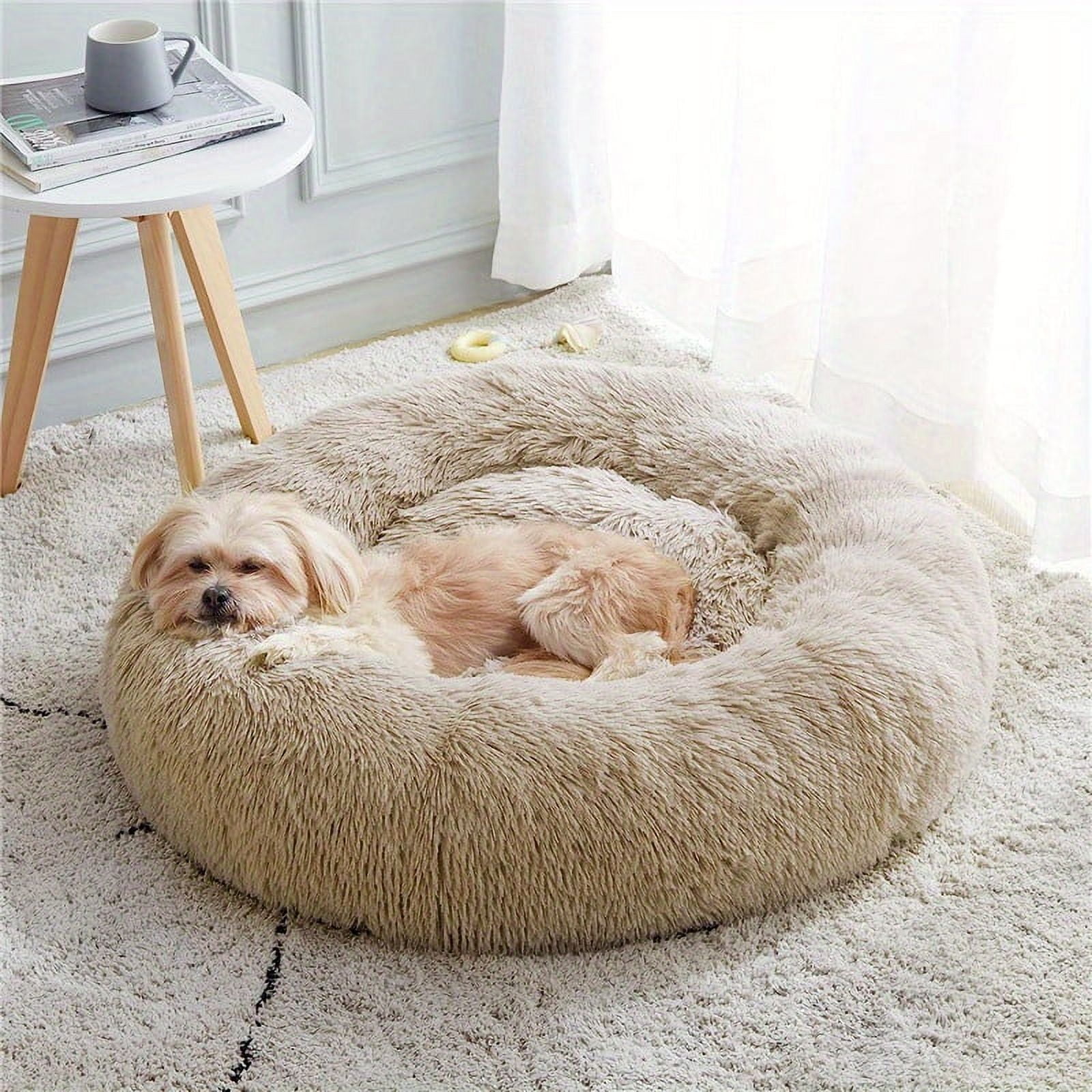 DABEI Calming Dog & Cat Bed, Anti-Anxiety Donut Cuddler Warming Cozy Soft Round Bed, Fluffy Faux Fur Plush Cushion Bed For Small Medium And Large Dogs And Cats (16"/20"/24"/28"/31"/39")