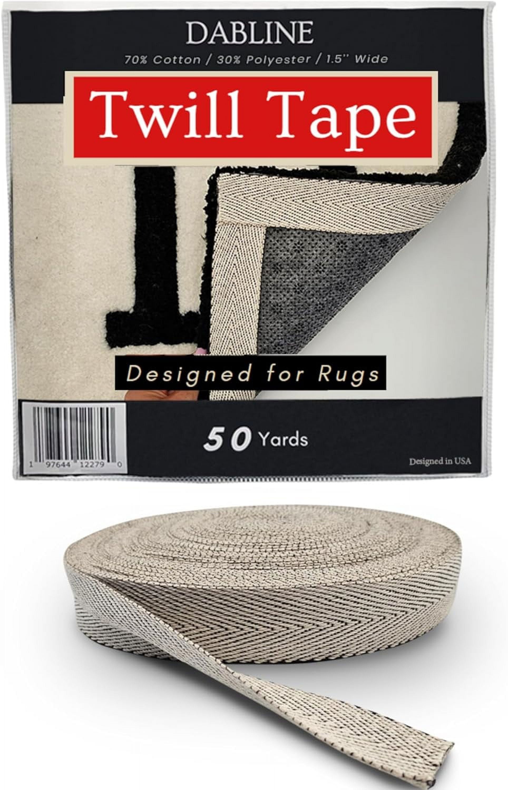 DABLINE 1.5" Wide Twill Tape - 50 Yards for Rug Tufting and Edge Binding, Herringbone Poly Cotton Twill Tape