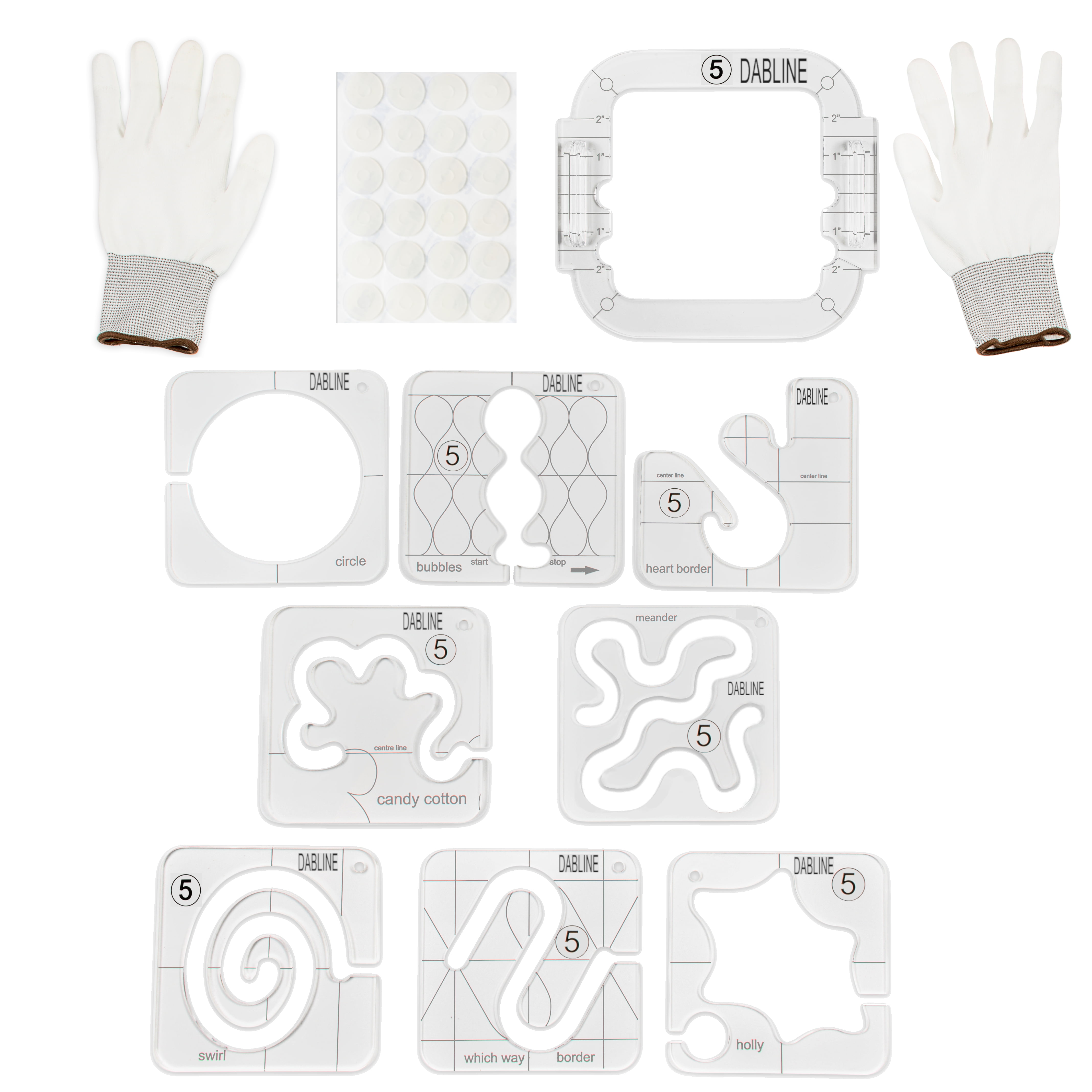 DABLINE 13 PCs Quilting Template Set Includes 8 Quilting Templates, Quilting  Frame, Quilting Gloves, and Quilting Stickers. Free Motion Quilting Rulers  and Templates for Machine Quilting. 