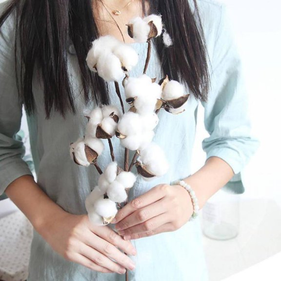 DABOOM Cotton Stems, Fake Cotton Flowers Dried Cotton Picks Stalks Plants, Artificial Cotton Floral Stems Faux Farmhouse Decorations for Vase Home Decor