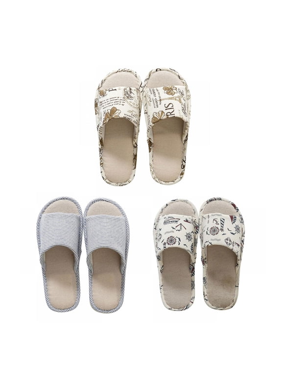 Flax Slippers Unisex Linen Summer Beach Shoes Lightweight Skidproof Indoor Slippers Home Breathable Sandals - Size 37-44