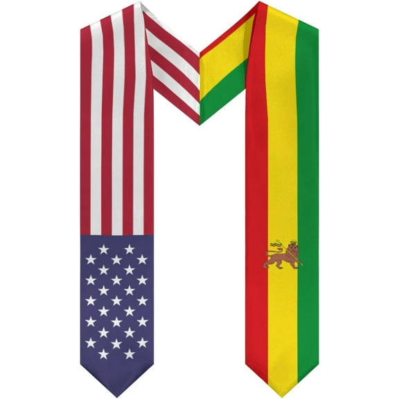 DABOYOZHZH Ethiopia Lions Mix United States Flag Graduation Stole Sash For Study Aboard International Students